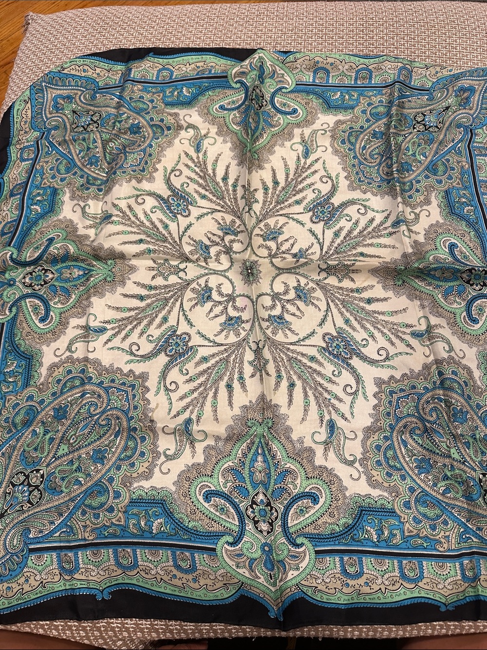 100% silk vintage Blue and Cream Paisley Silk-Feel Scarf
